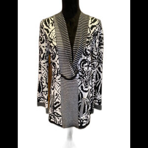 Christopher & Banks Cardigan Sweater Size Medium Black & White Open Front